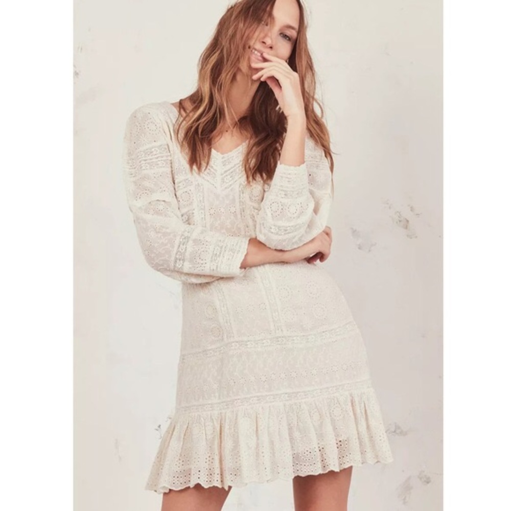 LOVESHACKFANCY Cheri Cream Eyelet Lace Dress - Picture 2 of 8